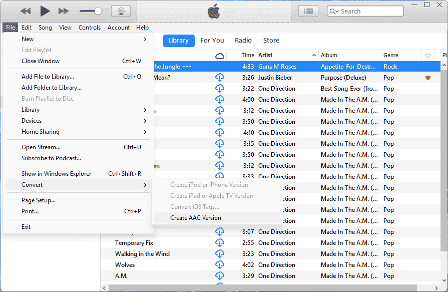itunes create aac version