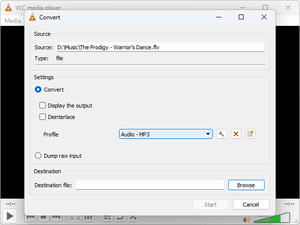 convert flv using VLC