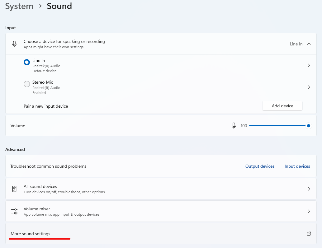 audio control panel windows 11