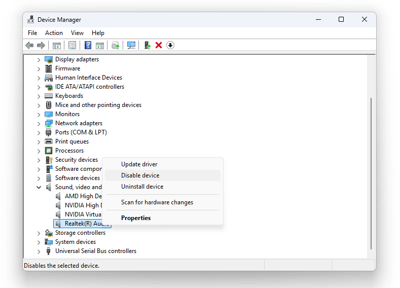 enable audio device via device manager