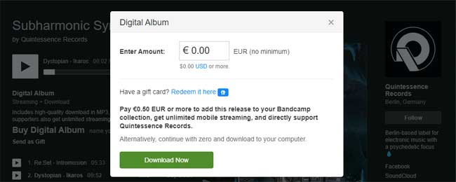 free album download from BandCamp