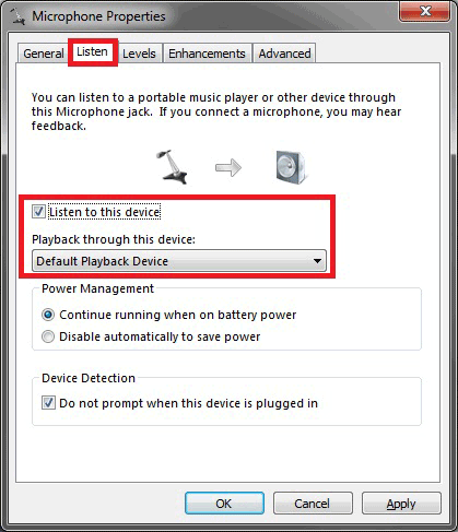 microphone redirection to default playback device