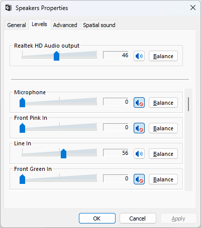 line-in redirection to the speakers in windows 11
