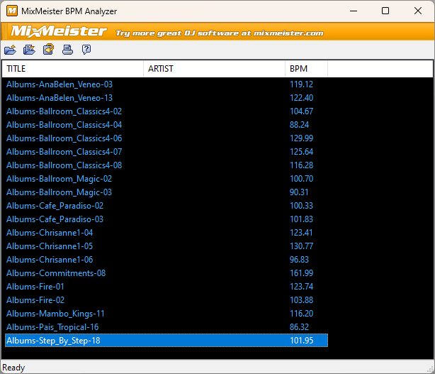 MixMeister BPM Analyzer results