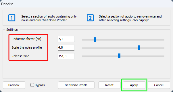 noise removal settings
